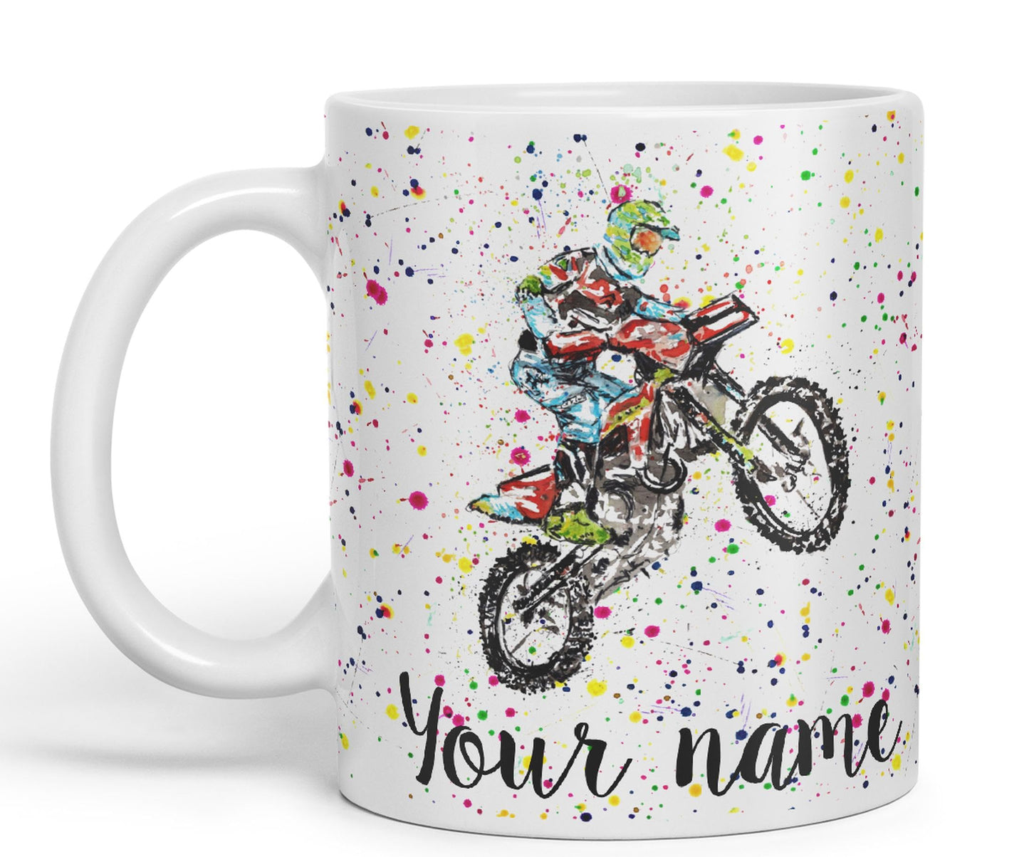 Vixar Personalised with Your Text Motocross Motorbike Motocycle Watercolour Art Coloured Ceramic Mug Cup Gift 330ml 11oz Custom Work Office Tea Coffee