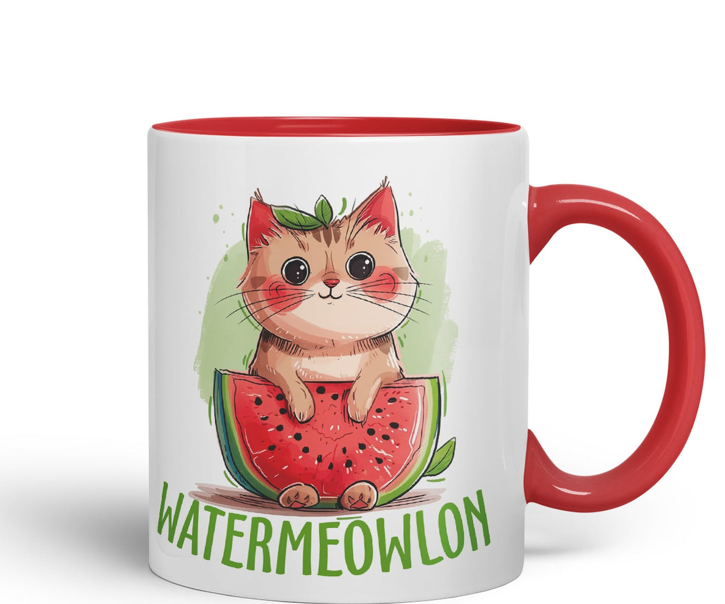 Watermeowlon Watermelon Kitty Cat Joke sarkasm Sarcastic Ceramic Coloured Mug Cup for Tea Coffee Hot Brew 330ml 11Oz Gift