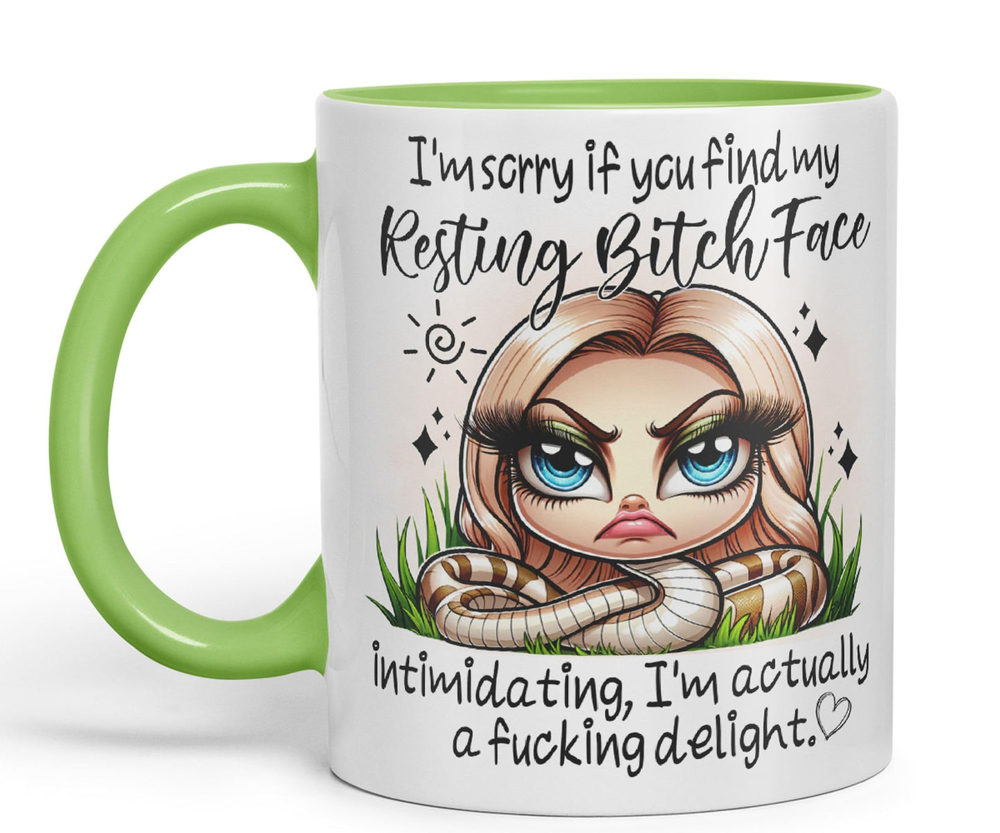 Im Sorry if You find My Resting Bitch face...,Snake Joke sarkasm Sarcastic Ceramic Coloured Mug Cup for Tea Coffee Hot Brew 330ml 11Oz Gift