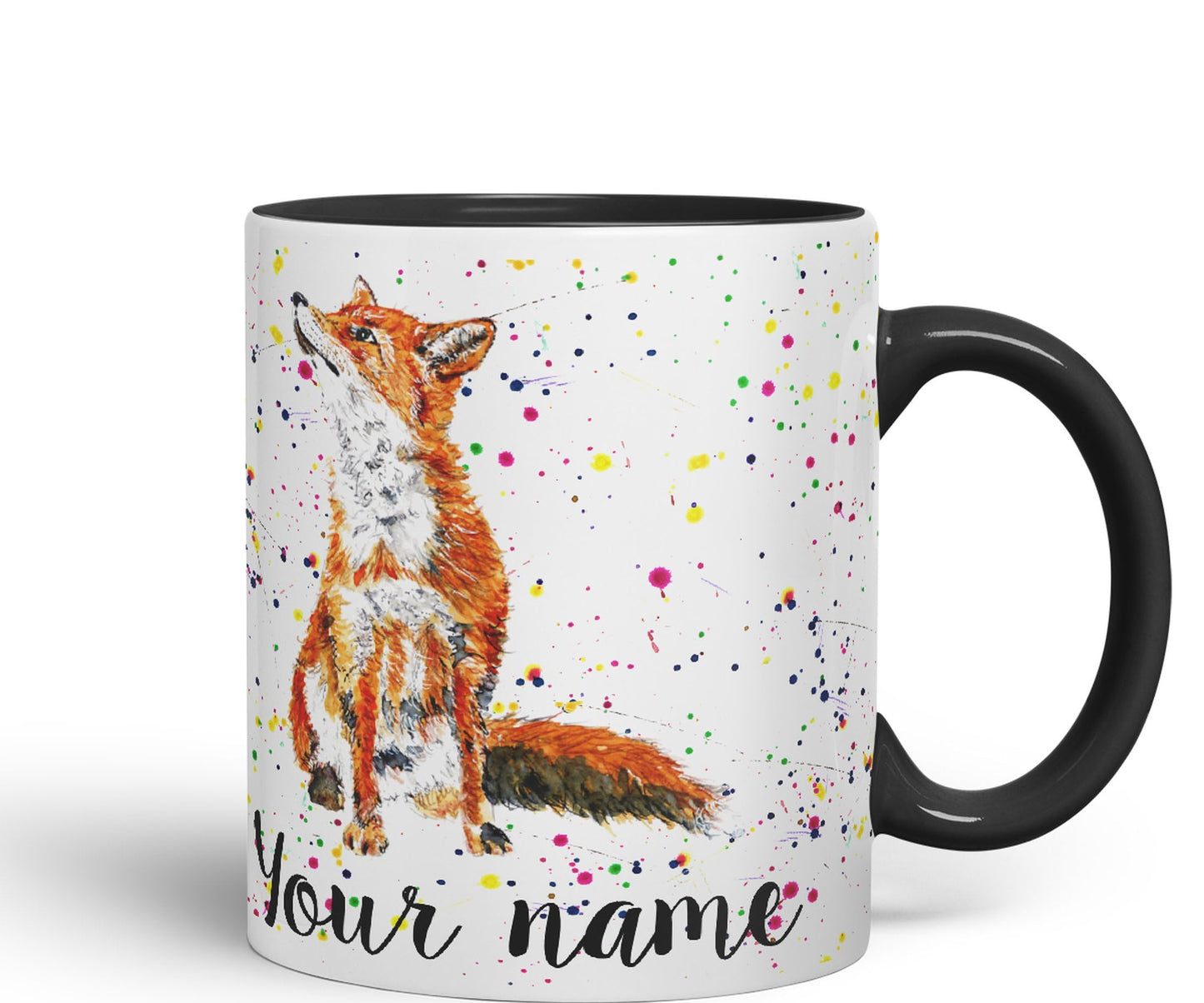 Vixar Personalised with Your Text Fox British Wildlife Animals Watercolour Art Coloured Ceramic Mug Cup Gift 330ml 11oz Custom Work Office Tea Coffee