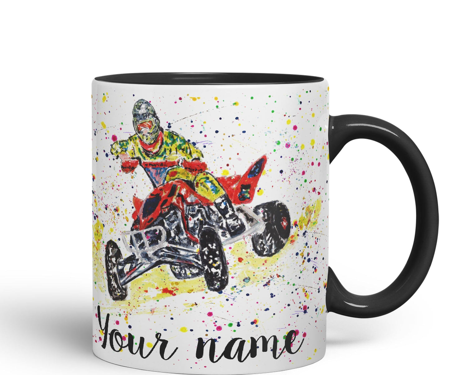 Vixar Personalised with Your Text Motor Quad Bike Motocross Art Coloured Ceramic Mug Cup Gift 330ml 11oz Custom Work Office Tea Coffee