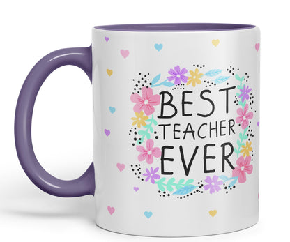 Vixar Best Teacher Ever Flowers, Ceramic 330 ml 11oz Coloured Mug Cup, Teacher Gift from Kids, School Gift, end of Year for Coffee Tea (T4)