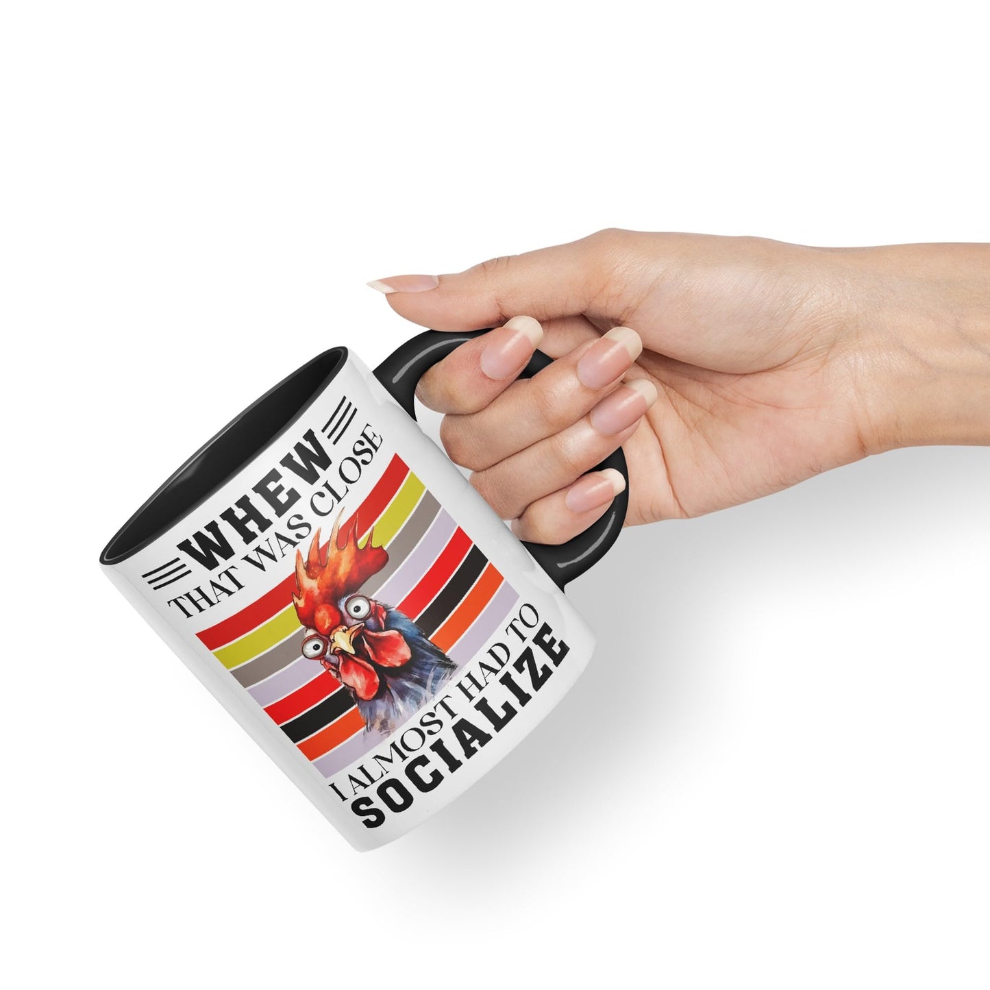 Whew That was Close I Almost had to Socialize Cockorel Rooster Sarcastic Joke Ceramic Coloured Mug Cup for Tea Coffee Hot Brew 330ml 11 Oz