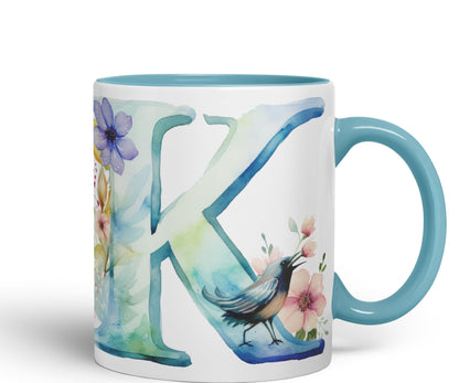 Letter K mug, Animals Alphabet Letter K Monogram animal for kids Ceramic Coloured Mug Cup for Tea Coffee Hot brew 330ml 11Oz Gift