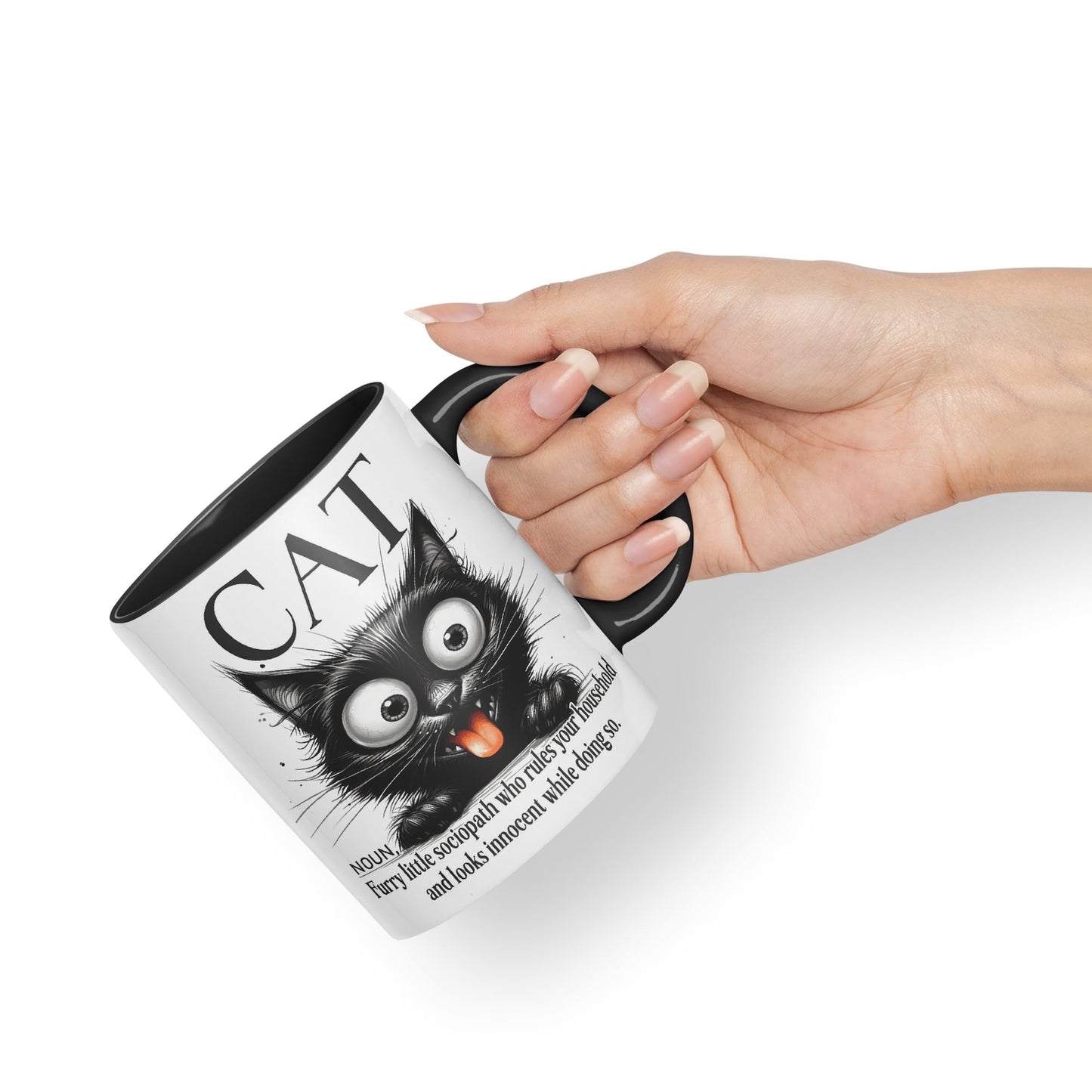 Cat Noun, Furry Little sociapath who Rules Your Household and Looks Innocent White Doing so, Joke sarkasm Sarcastic Ceramic Coloured Mug Cup for Tea Coffee Hot Brew 330ml 11Oz Gift