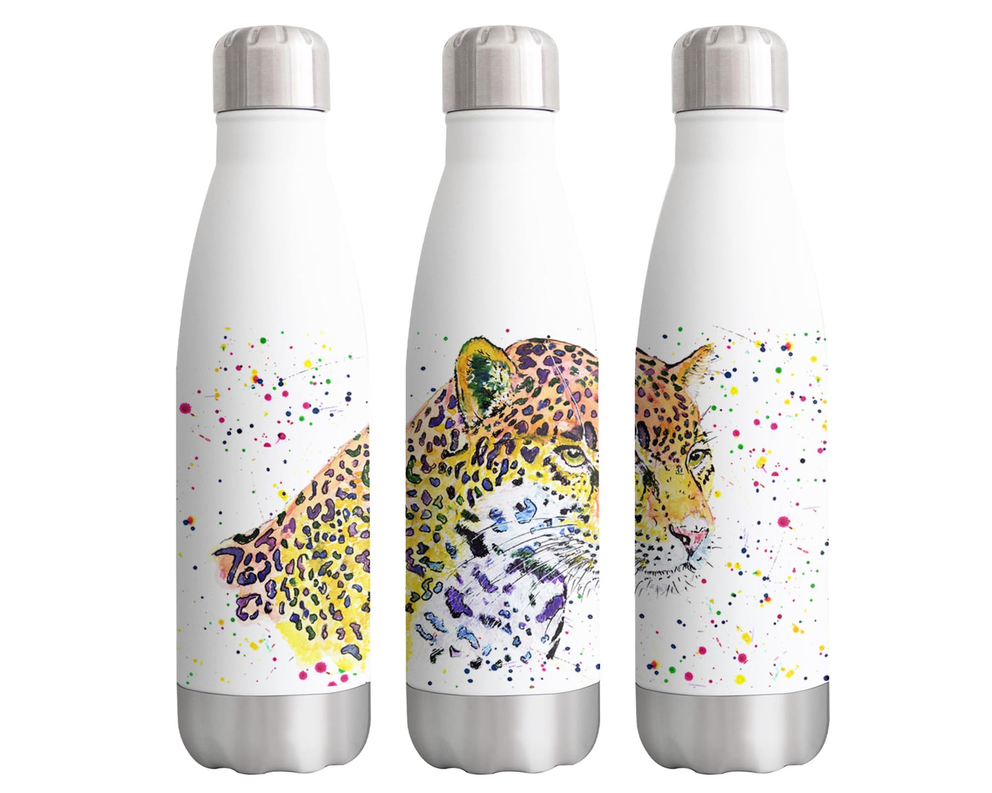 Vixar Jaguar Panthera Big cat safari Animals Watercolour Bottle double Wall insulated Stainless steel sport Drinks 500ml