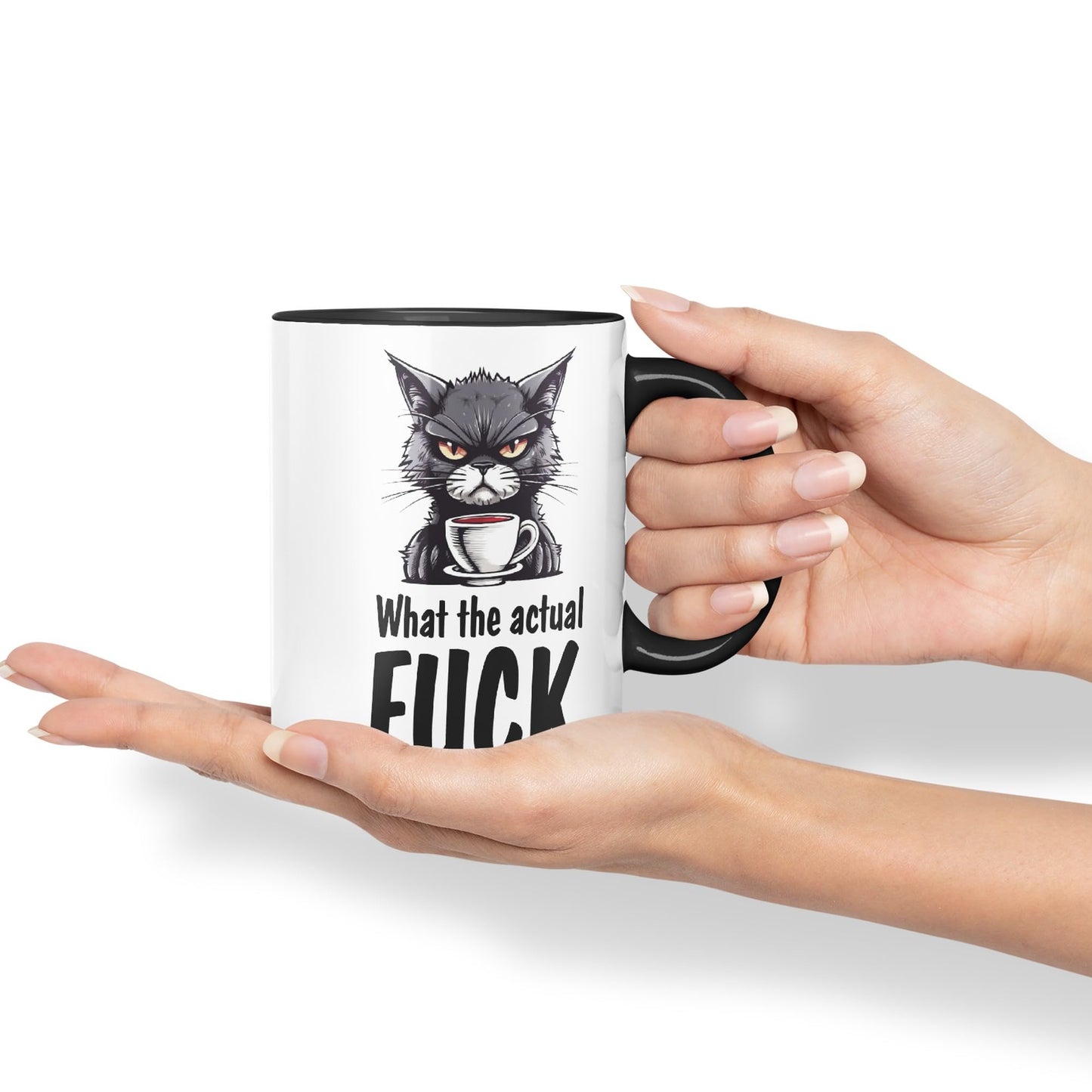 What The Actual F… Cat Kitten Joke sarkasm Sarcastic Ceramic Coloured Mug Cup for Tea Coffee Hot Brew 330ml 11Oz Gift