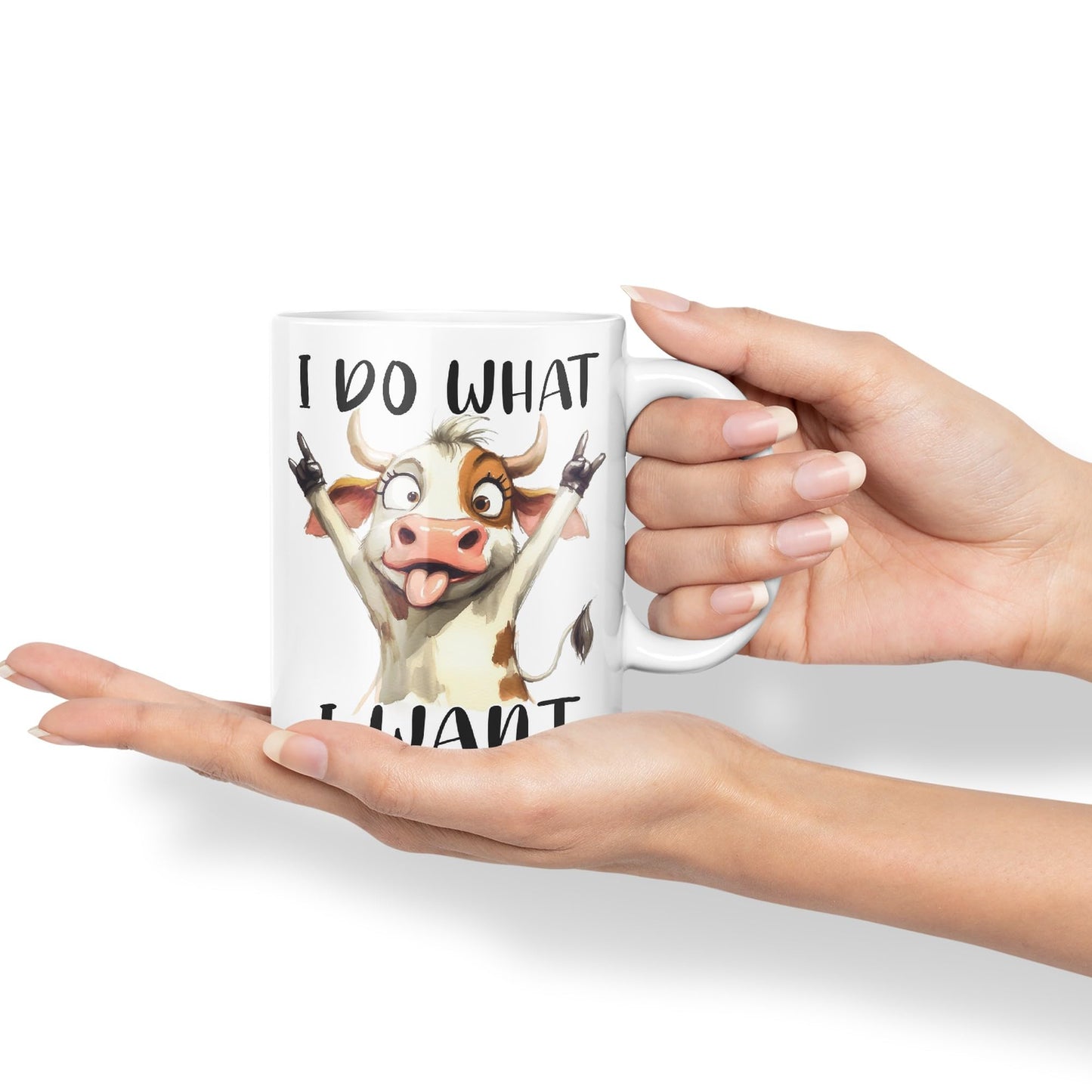 I Do What, I Want Cow Joke sarkasm Sarcastic Ceramic Coloured Mug Cup for Tea Coffee Hot Brew 330ml 11Oz Gift