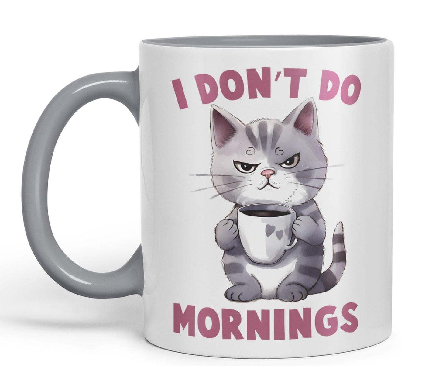Vixar I Don't Do Mornings Cats Sarcastic Joke Ceramic Coloured Mug Cup for Tea Coffee Hot Brew 330ml 11oz