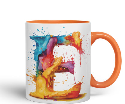 Letter E mug, Alphabet Letter E Monogram watercolour Ceramic Coloured Mug Cup for Tea Coffee Hot brew 330ml 11Oz Gift