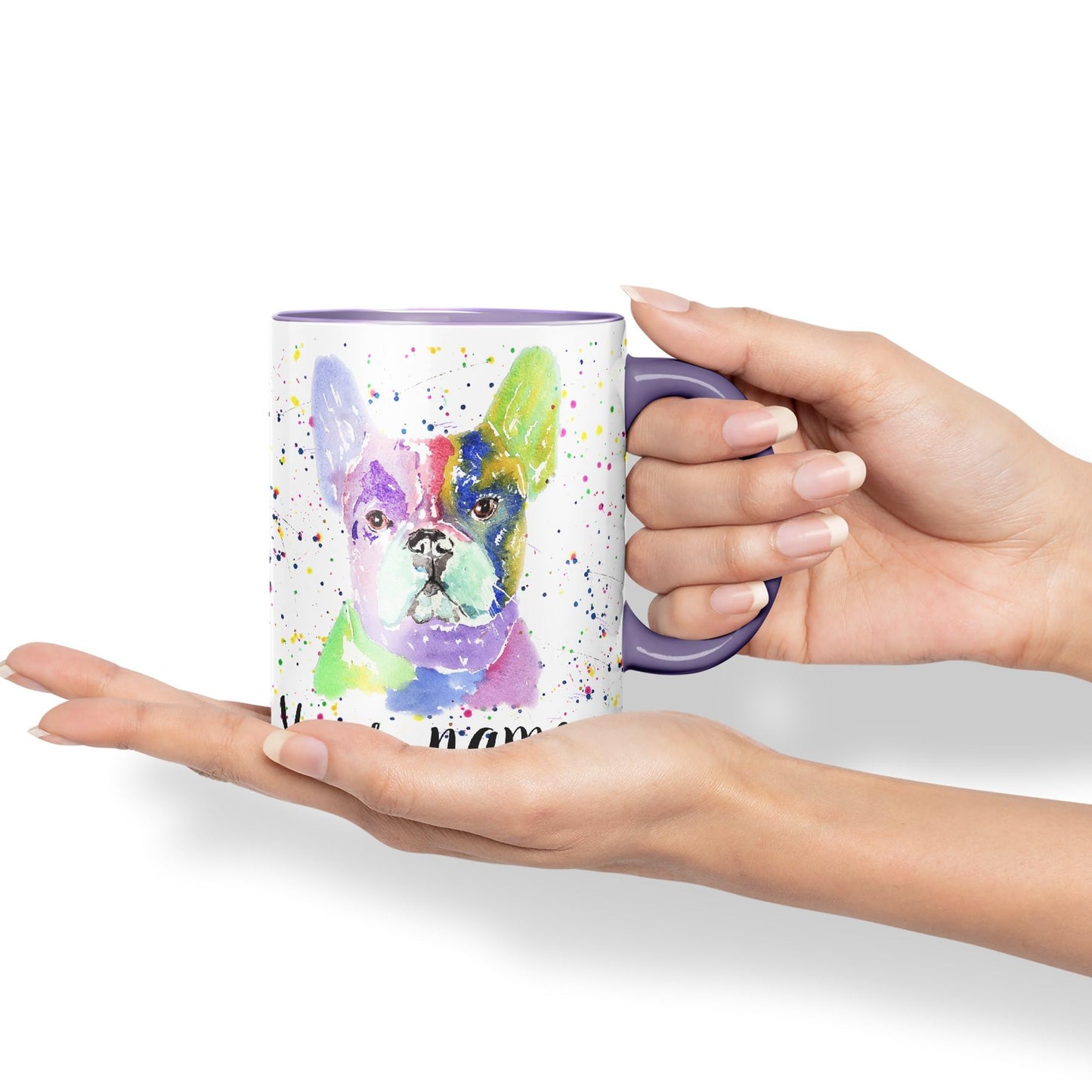 Vixar Personalised with Your Text French Bulldog Frenchie Dog Pet Animals Watercolour Art Coloured Ceramic Mug Cup Gift 330ml 11oz Custom Work Office Tea Coffee