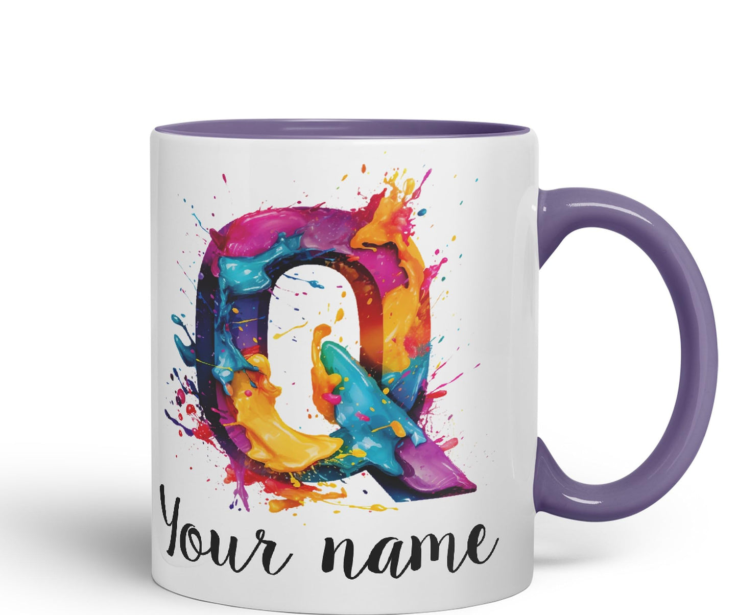 Personalised Letter Q mug, Alphabet cusomized custom Letter Q Monogram watercolour Ceramic Coloured Mug Cup for Tea Coffee Hot brew 330ml 11Oz Gift