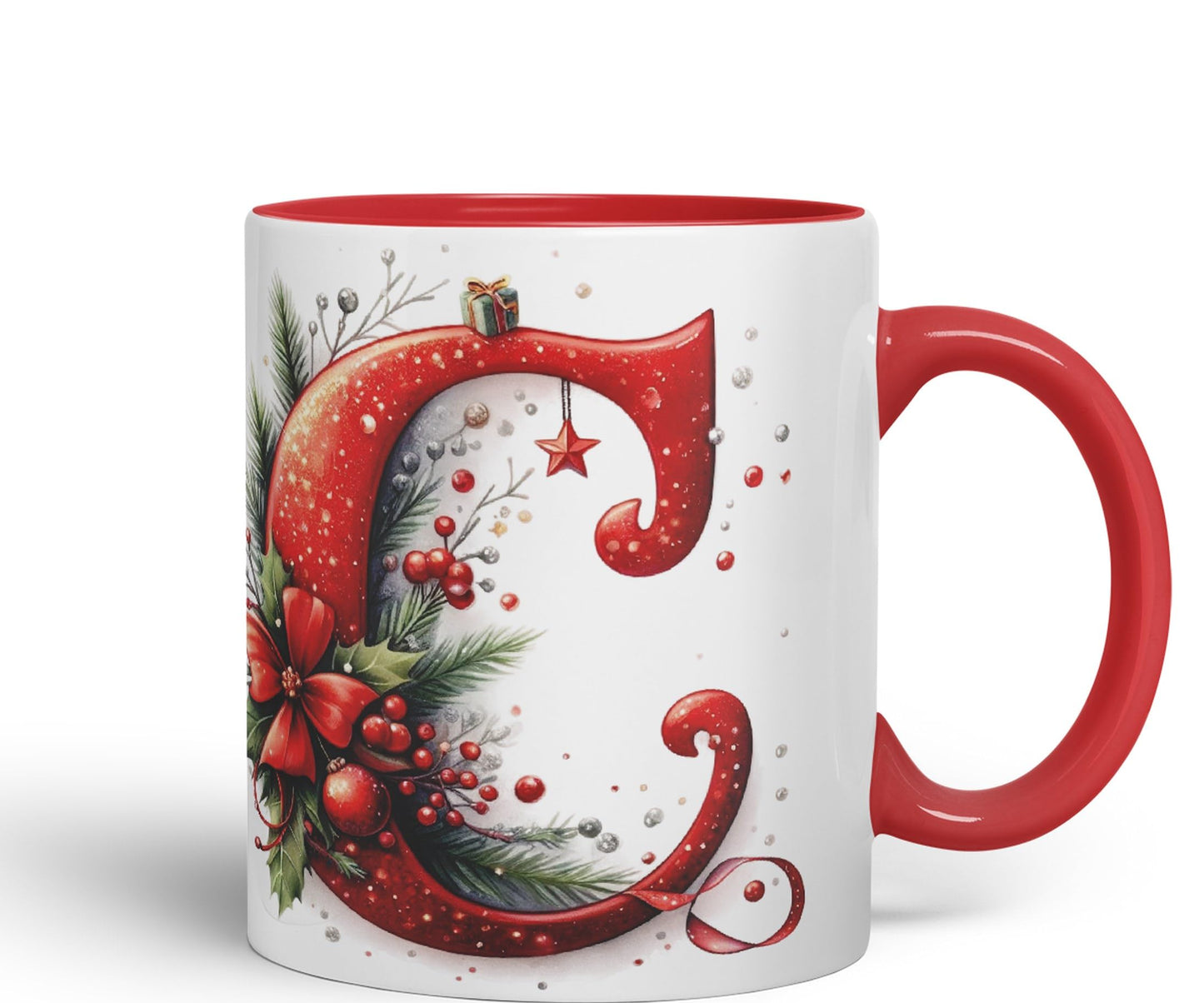 Red Letter ChristmasDesigns Alphabet Monogram Lettersjoke sarkasm Sarcastic Ceramic Coloured Mug Cup for Tea Coffee Hot Brew 330ml 11Oz Gift