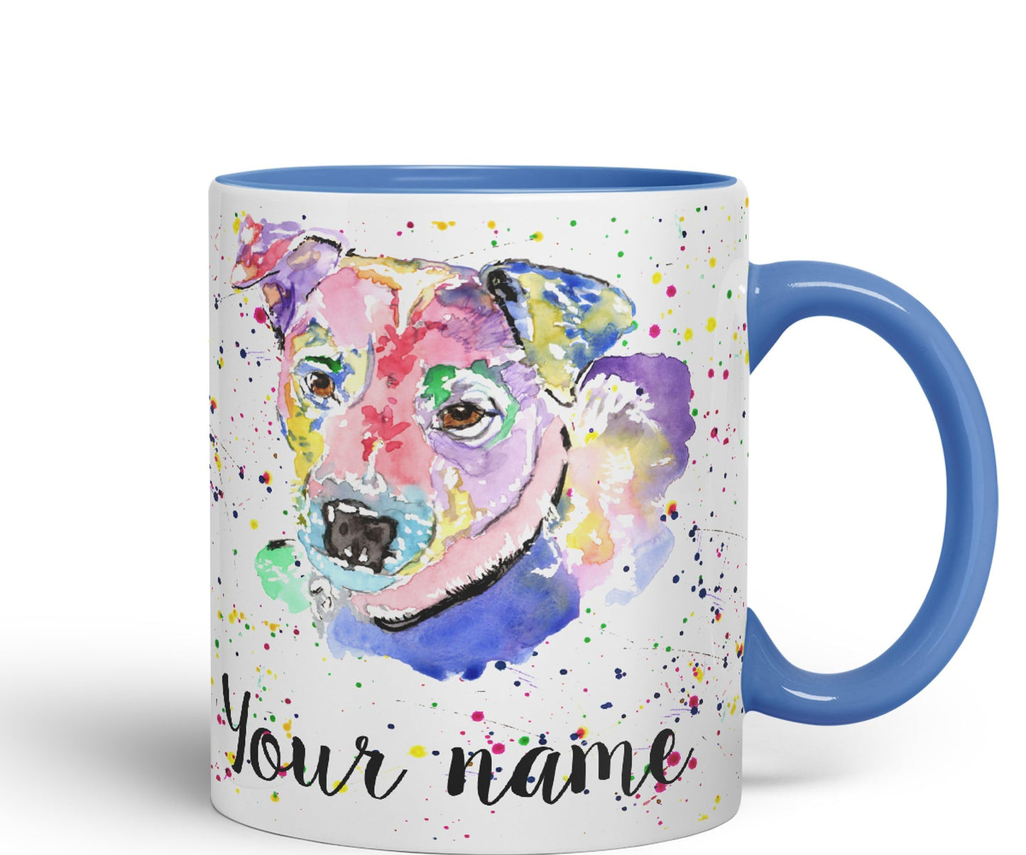 Personalised mug with Your Text name Jack Russell Terrier Dog pet animals Watercolour Art Coloured Ceramic Mug Cup Gift 330ml 11oz Custom Work Office Tea Coffee