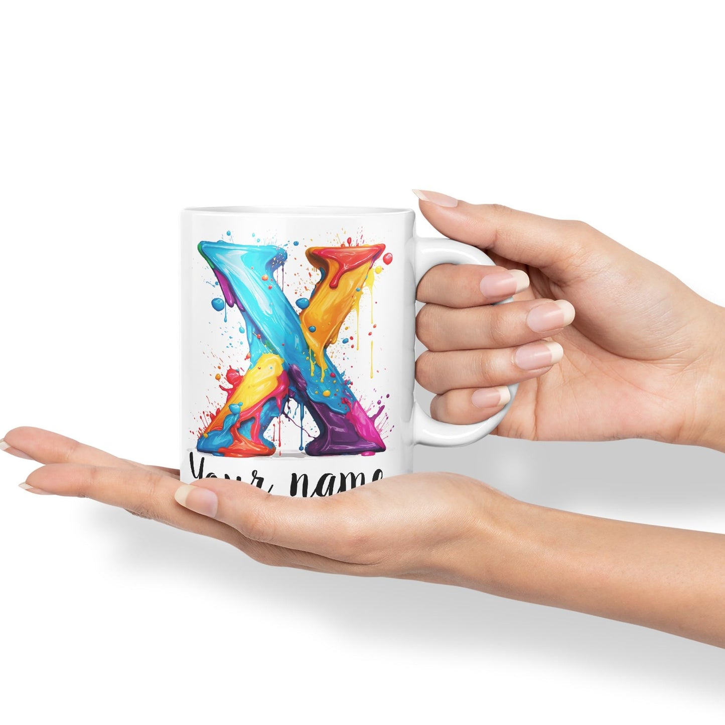 Personalised Letter X mug, Alphabet cusomized custom Letter X Monogram watercolour Ceramic Coloured Mug Cup for Tea Coffee Hot brew 330ml 11Oz Gift