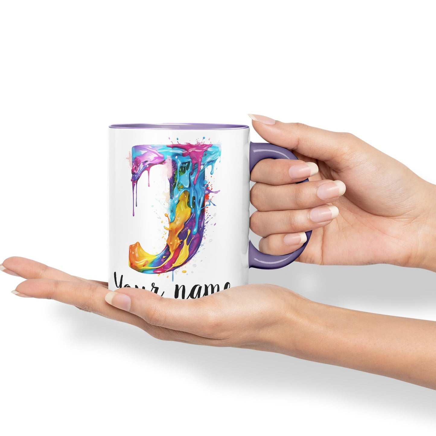 Personalised Letter J mug, Alphabet cusomized custom Letter J Monogram watercolour Ceramic Coloured Mug Cup for Tea Coffee Hot brew 330ml 11Oz Gift