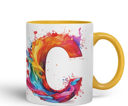 Letter C mug, Alphabet Letter C Monogram watercolour Ceramic Coloured Mug Cup for Tea Coffee Hot brew 330ml 11Oz Gift