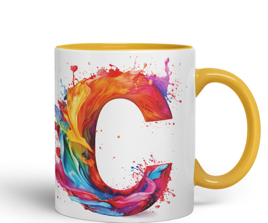Letter C mug, Alphabet Letter C Monogram watercolour Ceramic Coloured Mug Cup for Tea Coffee Hot brew 330ml 11Oz Gift
