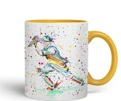 Cricket Sport Sportsmen Watercolour Ceramic Coloured Mug Cup for Tea Coffee Hot brew 330ml 11Oz Gift