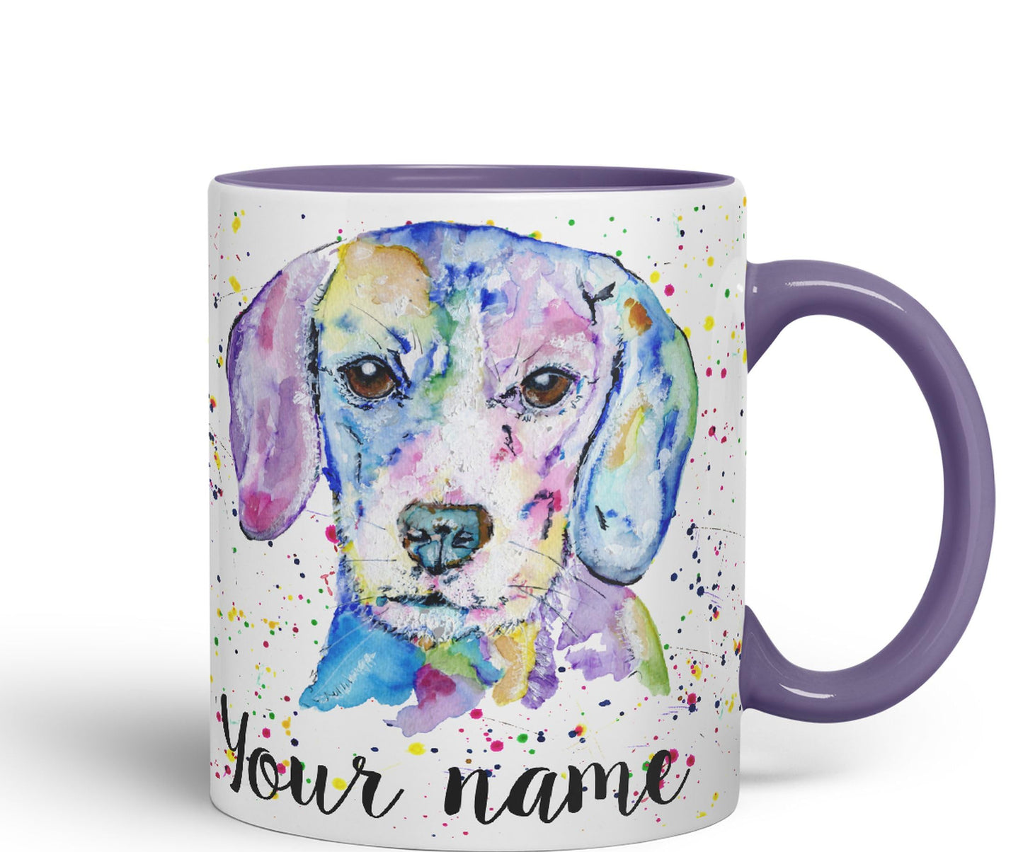 Vixar Personalised with Your Text Beagle Hound hounting Dog Pet Watercolour Art Coloured Ceramic Mug Cup Gift 330ml 11oz Custom Work Office Tea Coffee