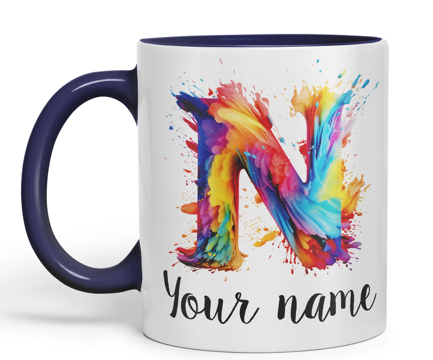 Personalised Letter N mug, Alphabet cusomized custom Letter N Monogram watercolour Ceramic Coloured Mug Cup for Tea Coffee Hot brew 330ml 11Oz Gift