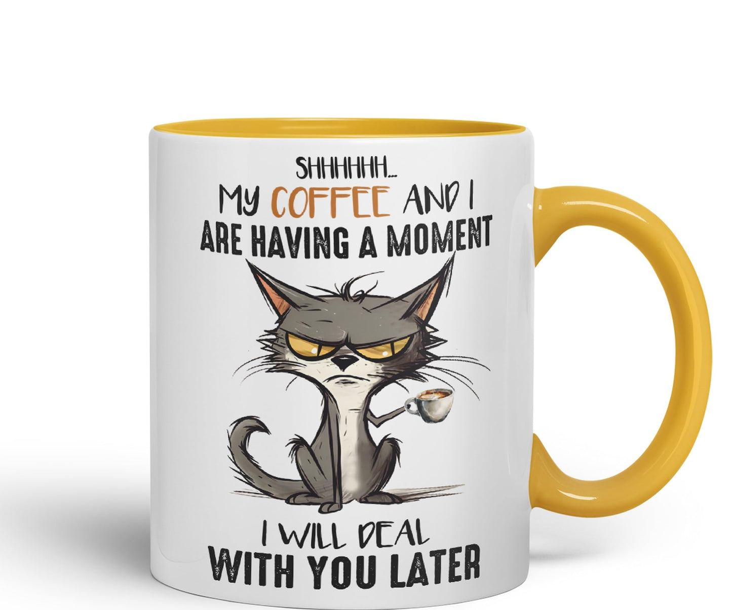 My Coffee and I are Having a Moment, I Will Deal with You Later cat Sarcastic Joke Ceramic Coloured Mug Cup for Tea Coffee Hot Brew 330ml 11Oz