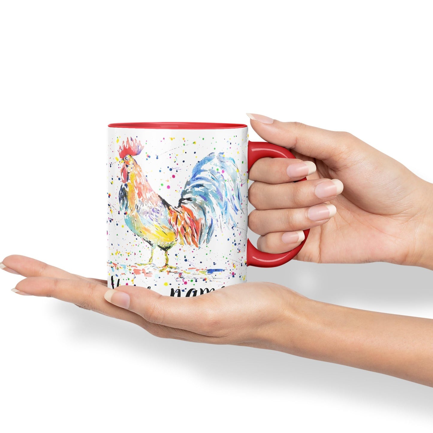 Vixar Personalised with Your Text Cockerel Chicken Hen Farm Watercolour Art Coloured Ceramic Mug Cup Gift 330ml 11oz Custom Work Office Tea Coffee