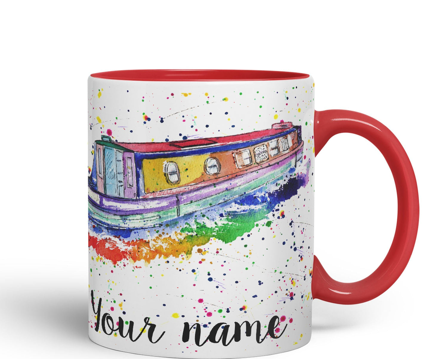 Vixar Personalised with Your Text Narrowboat Canal Boat Watercolour Art Coloured Ceramic Mug Cup Gift 330ml 11oz Custom Work Office Tea Coffee