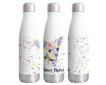 Chihuahua Short Hair Personalised Custom Bottle with Your Text/Name Dog pet Animals Watercolour Bottle Double Wall Insulated Stainless Steel Sport Drinks 500ml