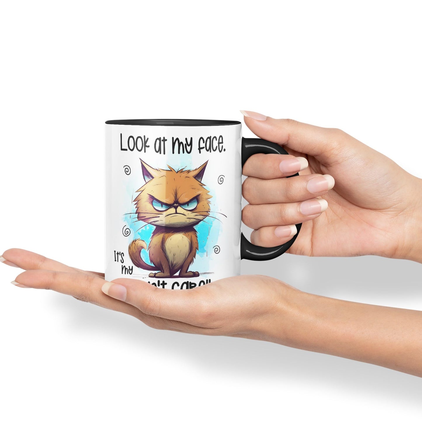 Look at My face, It's My ''I Don't Care'' face, cat Joke sarkasm Sarcastic Ceramic Coloured Mug Cup for Tea Coffee Hot Brew 330ml 11Oz Gift