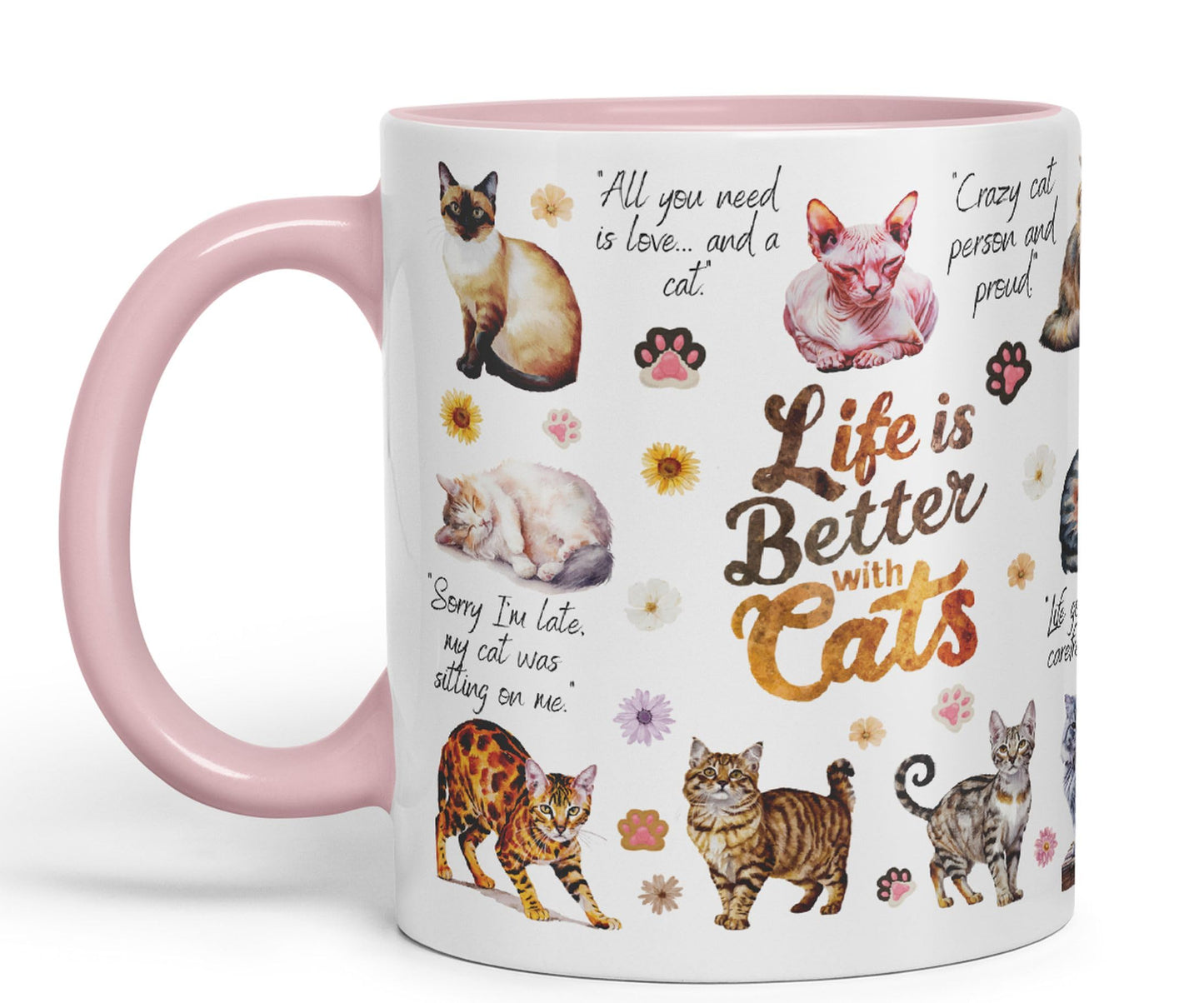 Life is better with Cats joke pets kittten Ceramic Coloured Mug Cup for Tea Coffee Hot brew 330ml 11Oz Gift