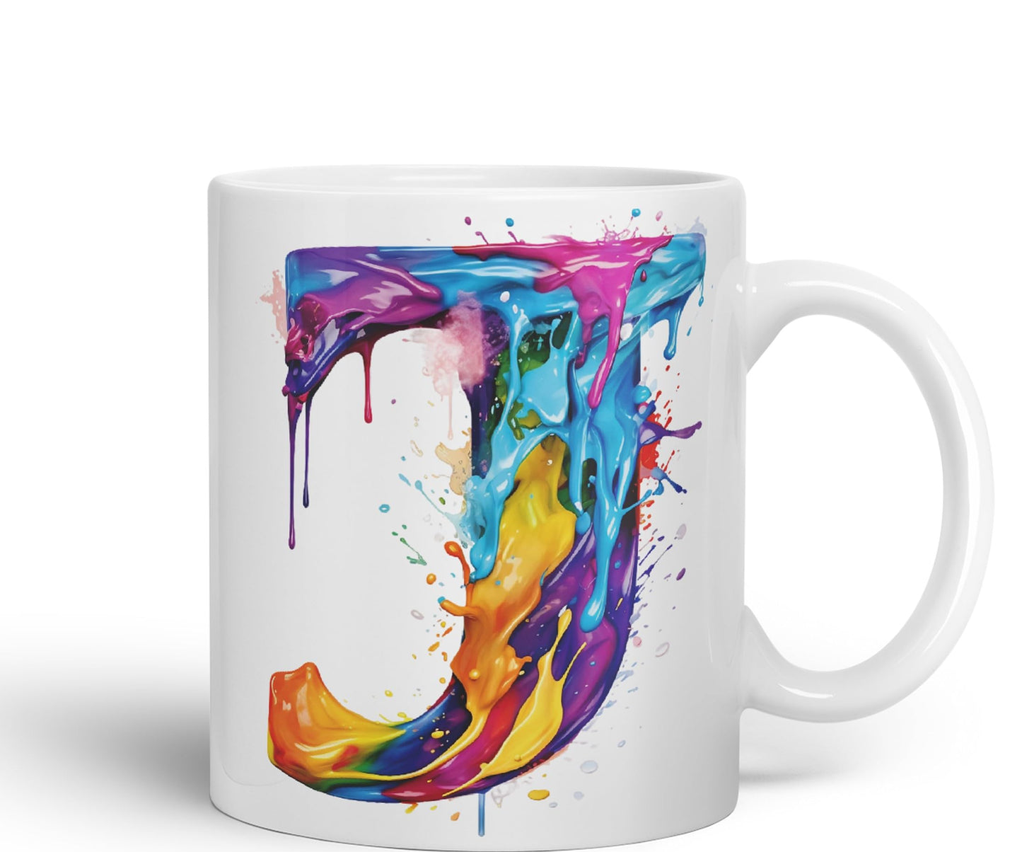 Letter J mug, Alphabet Letter J Monogram watercolour Ceramic Coloured Mug Cup for Tea Coffee Hot brew 330ml 11Oz Gift