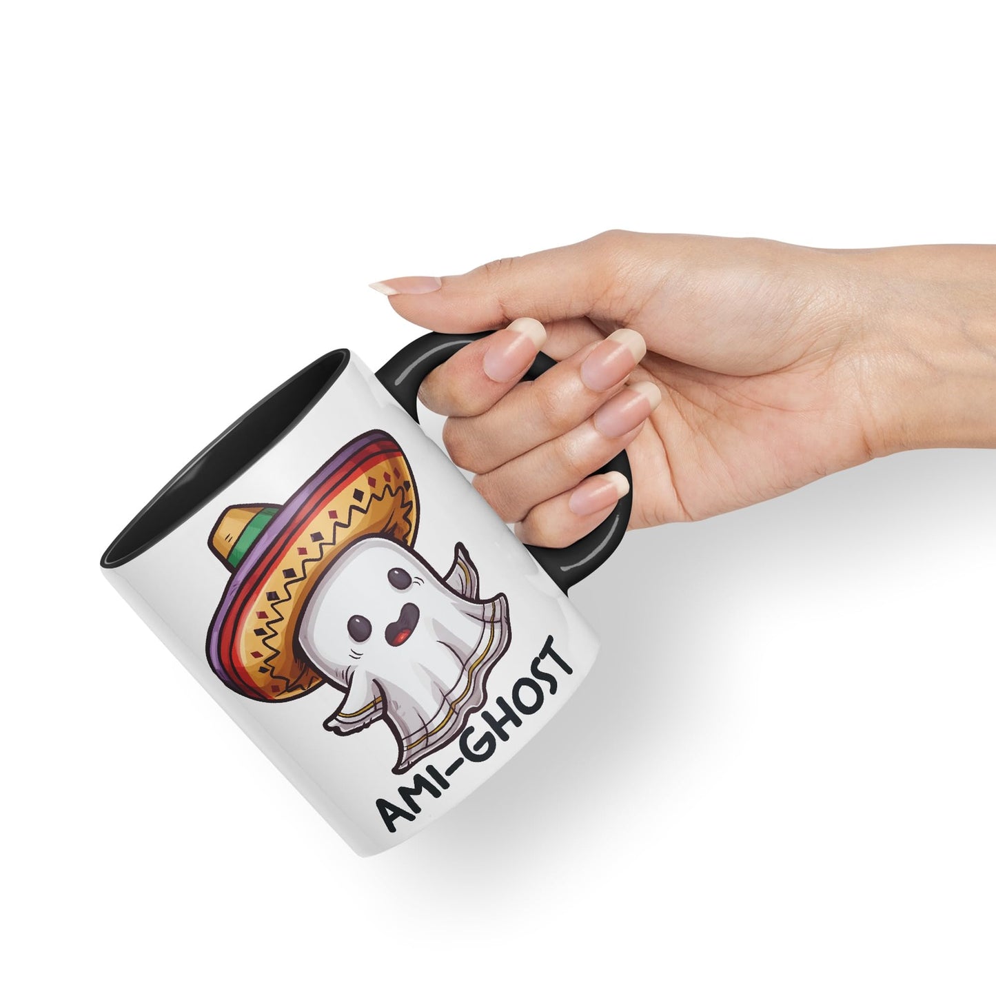 Ami-Ghost, Mexican hat Ghost Joke sarkasm Sarcastic Ceramic Coloured Mug Cup for Tea Coffee Hot Brew 330ml 11Oz Gift