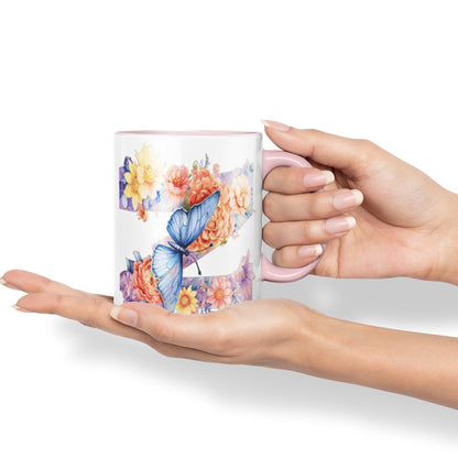 Letter Z mug, Floral flowers butterfly Alphabet Letter Z Monogram watercolour Ceramic Coloured Mug Cup for Tea Coffee Hot brew 330ml 11Oz Gift