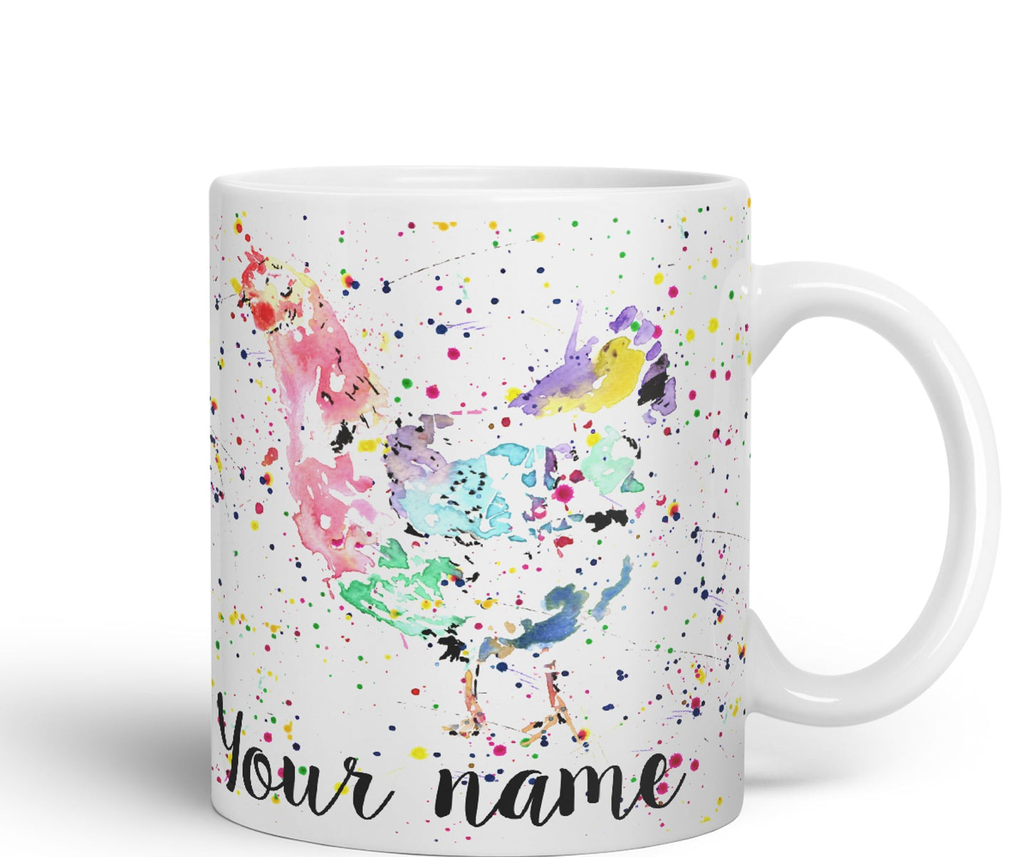 Vixar Personalised with Your Text Chicken Hen Farm Watercolour Art Coloured Ceramic Mug Cup Gift 330ml 11oz Custom Work Office Tea Coffee