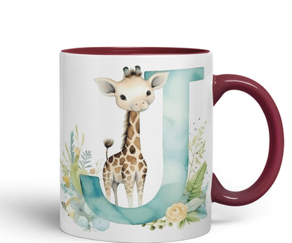 Letter J mug, Animals Alphabet Letter J Monogram animal for kids Ceramic Coloured Mug Cup for Tea Coffee Hot brew 330ml 11Oz Gift
