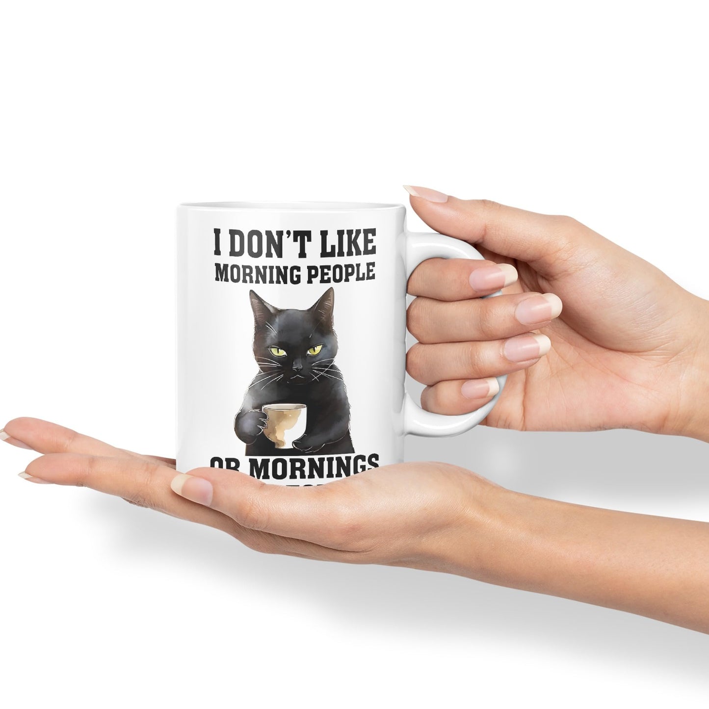 Vixar I Don't Like Mornings People cat Cats Sarcastic Joke Ceramic Coloured Mug Cup for Tea Coffee Hot Brew 330ml 11Oz