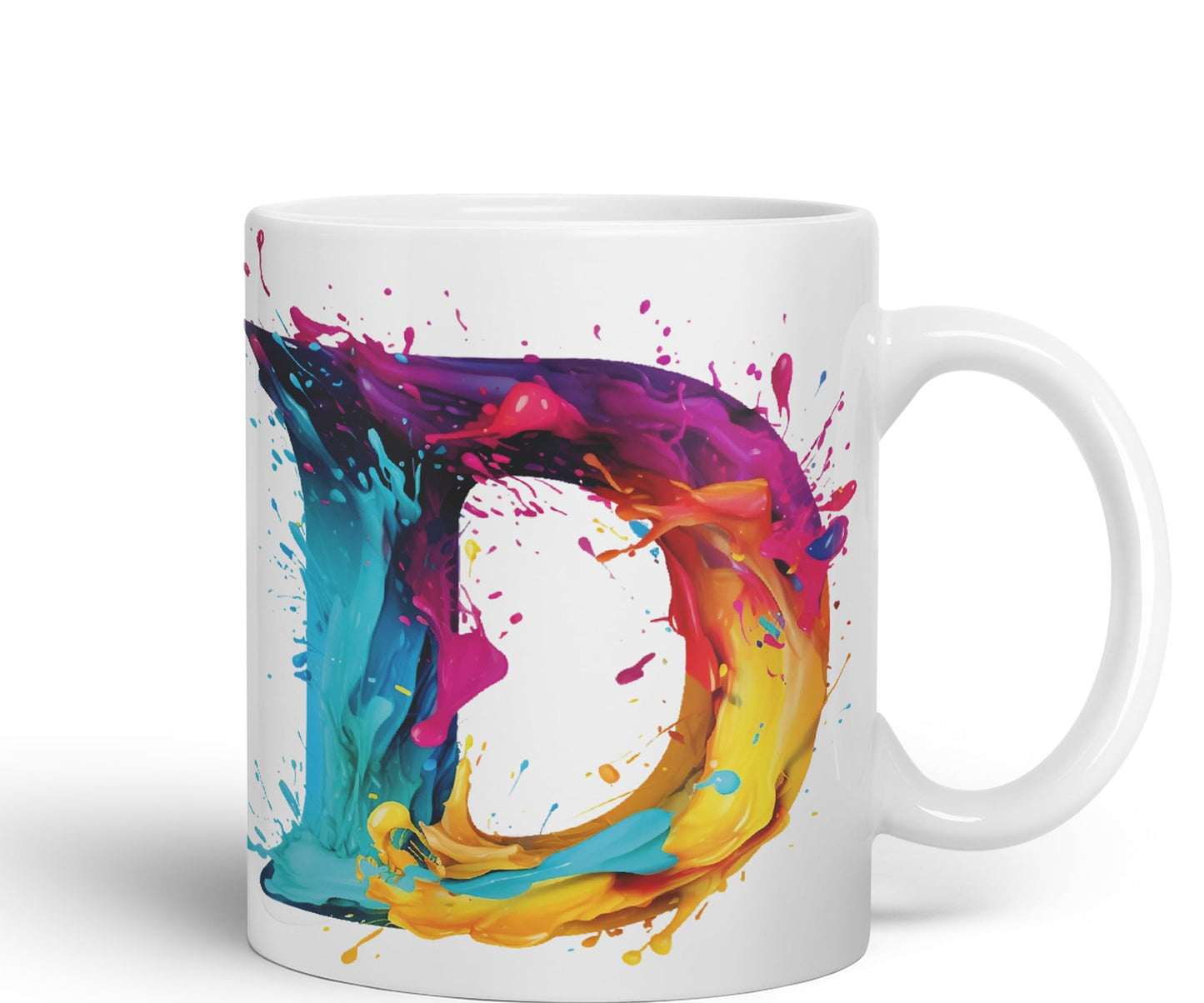 Letter D mug, Alphabet Letter D Monogram watercolour Ceramic Coloured Mug Cup for Tea Coffee Hot brew 330ml 11Oz Gift