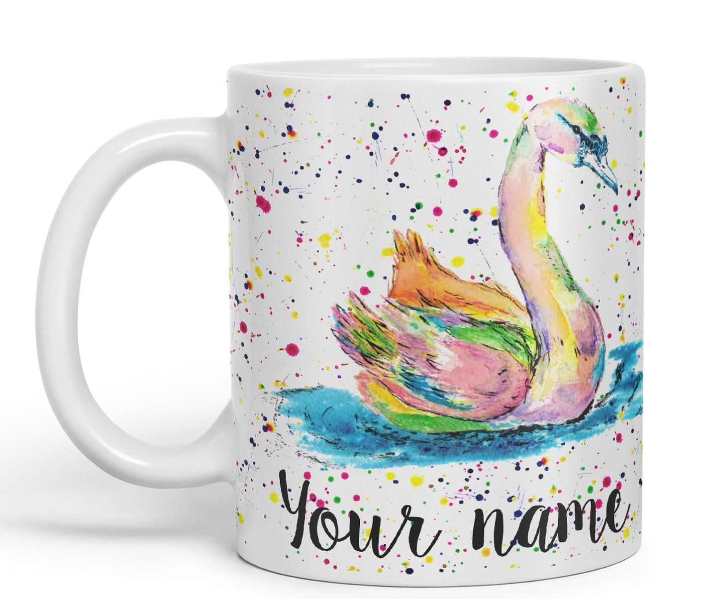 Vixar Personalised with Your Text Swan Bird Animals Watercolour Art Coloured Ceramic Mug Cup Gift 330ml 11oz Custom Work Office Tea Coffee (O2)