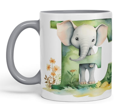 Letter E mug, Animals Alphabet Letter E Monogram animal for kids Ceramic Coloured Mug Cup for Tea Coffee Hot brew 330ml 11Oz Gift