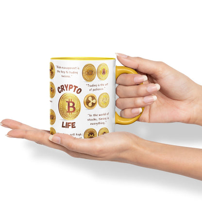 Crypto Life Crypto Currency Trading Ceramic Coloured Mug Cup for Tea Coffee Hot brew 330ml 11Oz Gift
