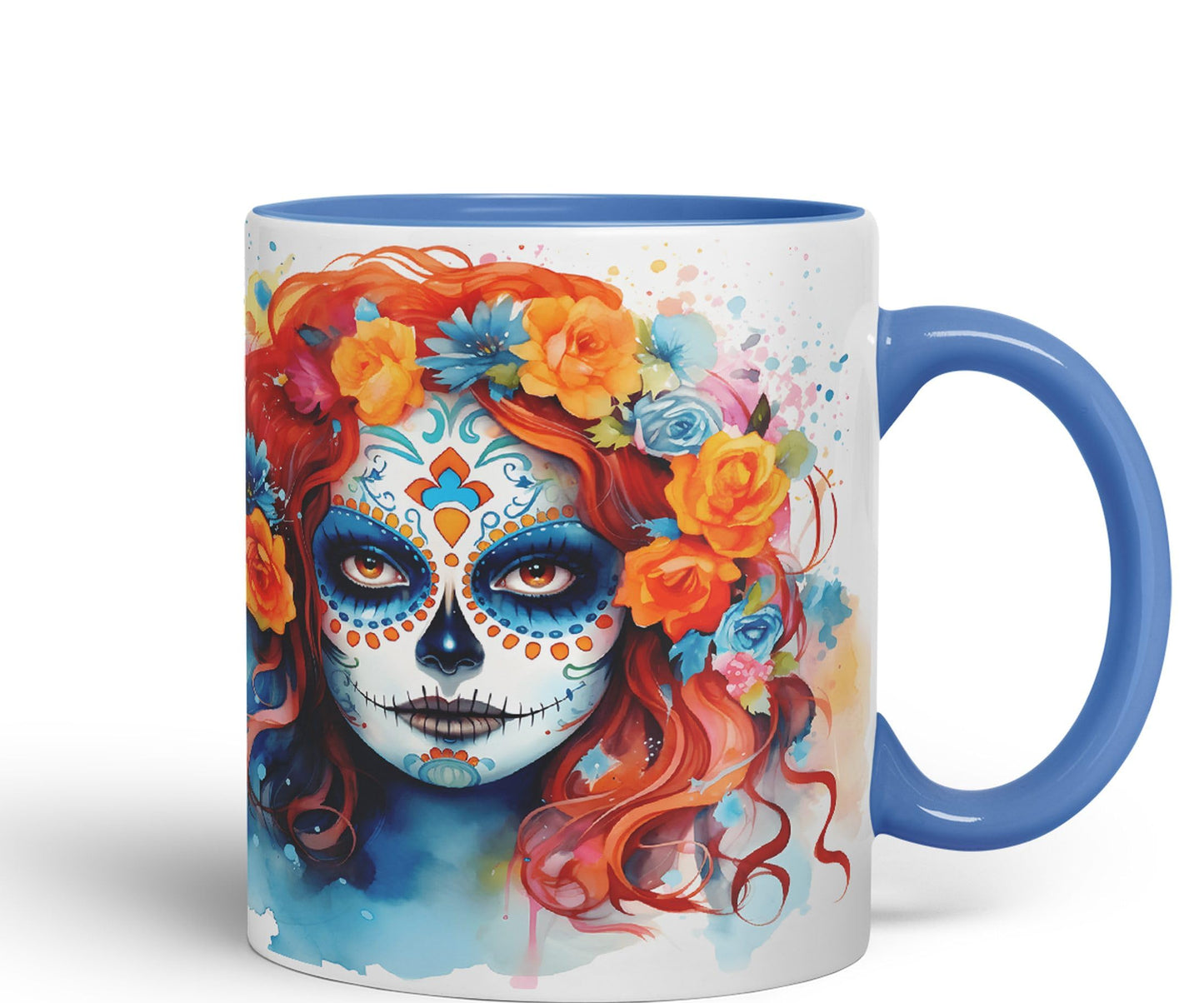 Sugar Skull and Roses Ceramic Coloured Mug Cup for Tea Coffee Hot Brew 330ml 11Oz Gift sk12