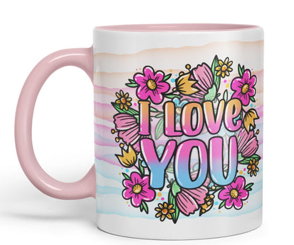 Vixar I Love You Flowers Coloured Ceramic Mug Cup Gift 330ml 11oz Work Office Tea Coffee Valentines