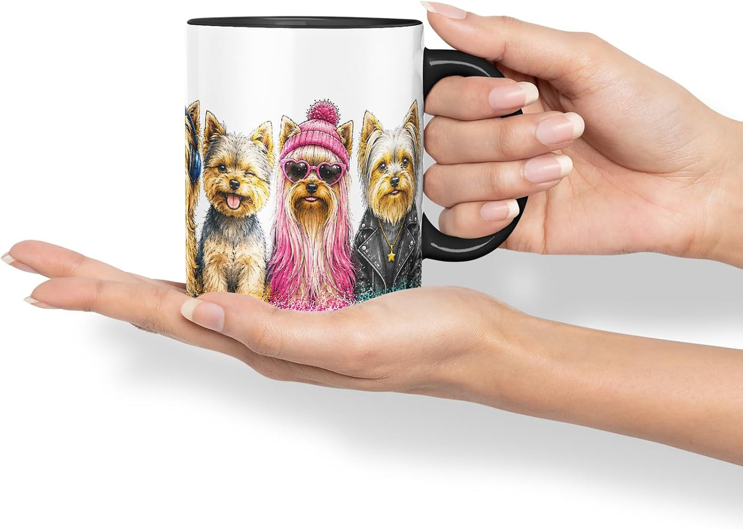 Vixar Yorkie Dog Mug – Cute Yorkshire Terrier Coloured Ceramic Mug Cup Gift, 11oz (Black)