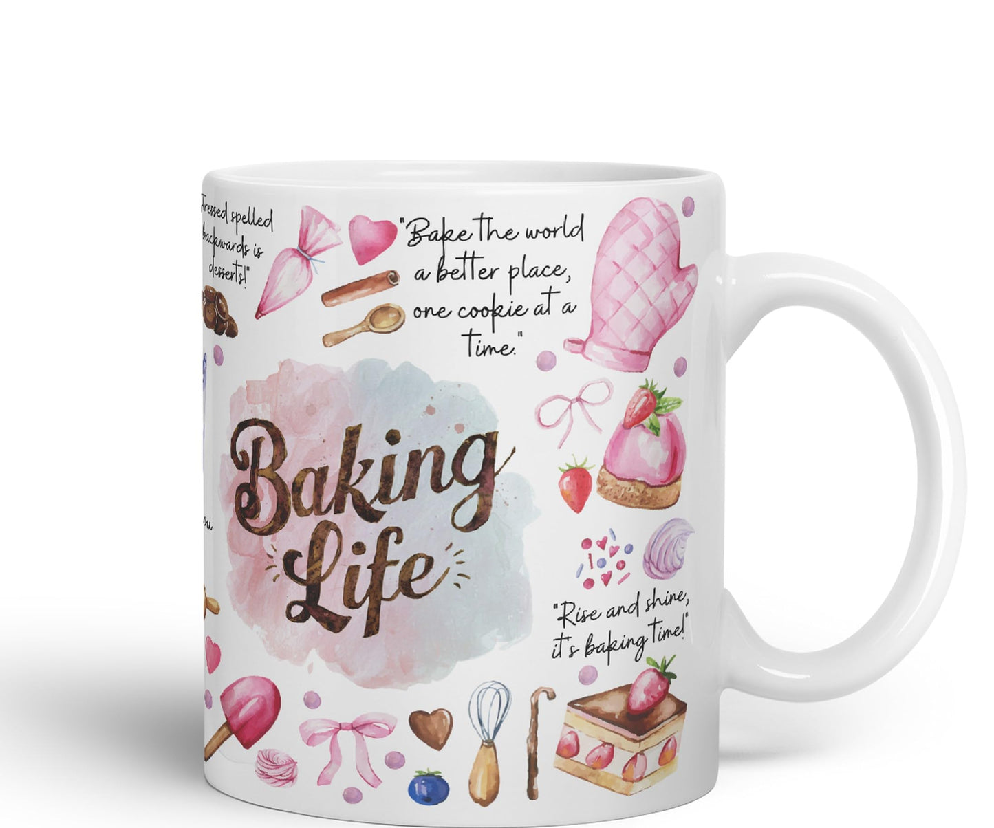 Baking Life Desserts Bake Joke sarkasm Sarcastic Ceramic Coloured Mug Cup for Tea Coffee Hot Brew 330ml 11Oz Gift