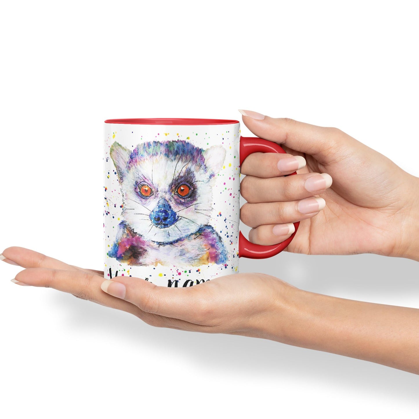 Vixar Personalised with Your Text Lemur Animals Watercolour Art Coloured Ceramic Mug Cup Gift 330ml 11oz Custom Work Office Tea Coffee