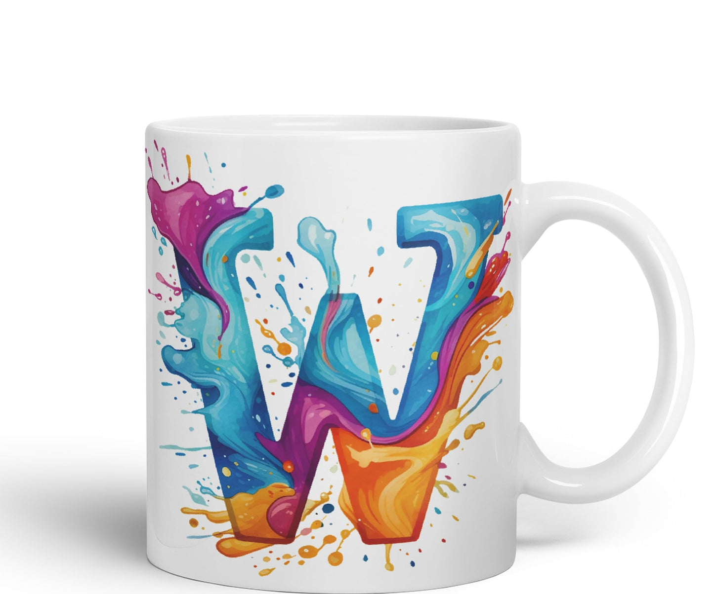 Letter W mug, Alphabet Letter W Monogram watercolour Ceramic Coloured Mug Cup for Tea Coffee Hot brew 330ml 11Oz Gift
