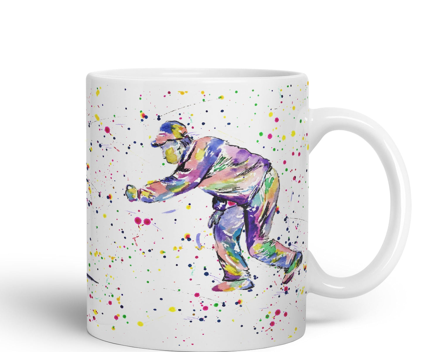 Crown Green Bowling Bowler Male Watercolour Ceramic Coloured Mug Cup for Tea Coffee Hot brew 330ml 11Oz Gift