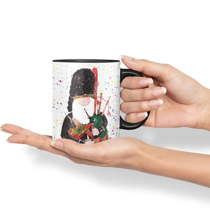 Vixar Scottish Bagpiping Gonk Tomte Watercolour Art Coloured Ceramic 330 ml Mug Cup Gift Birthday Work Office Tea Coffee