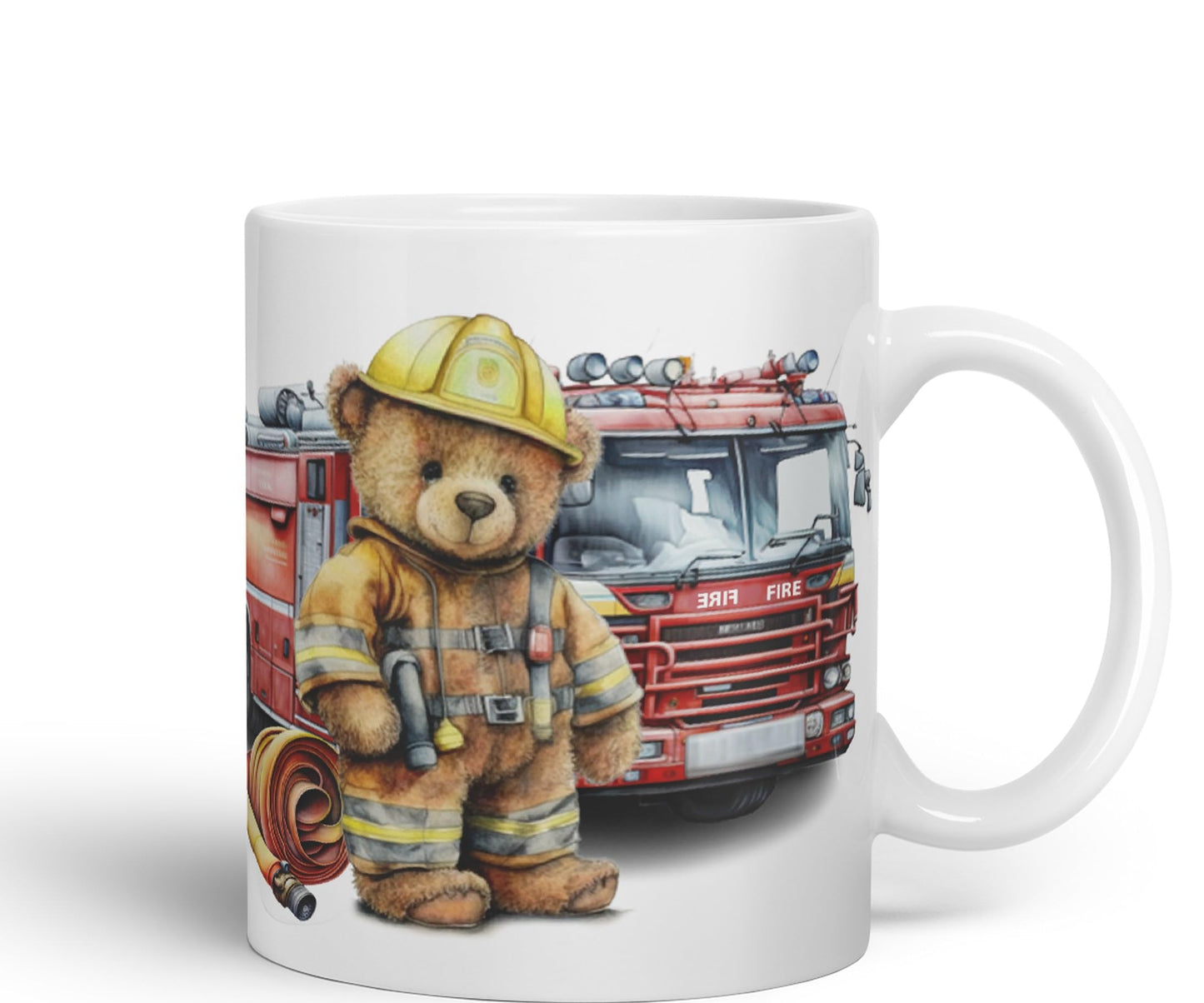 Vixar Teddy Bear Firefighter Firemen Themed Ceramic Mug Coloured Mug Cup Gift Birthday Work Office Tea Coffee